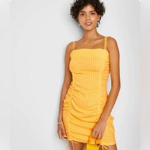 Wild Fable Women’s Double Ruched Bodycon Dress - Yellow/Pink Plaid - XL